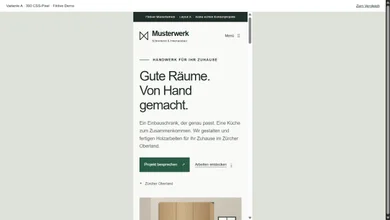 Mobile Ansicht der fiktiven Musterwerk-Website, Variante A.