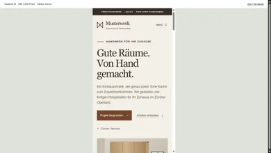 Mobile Ansicht der fiktiven Musterwerk-Website, Variante B.